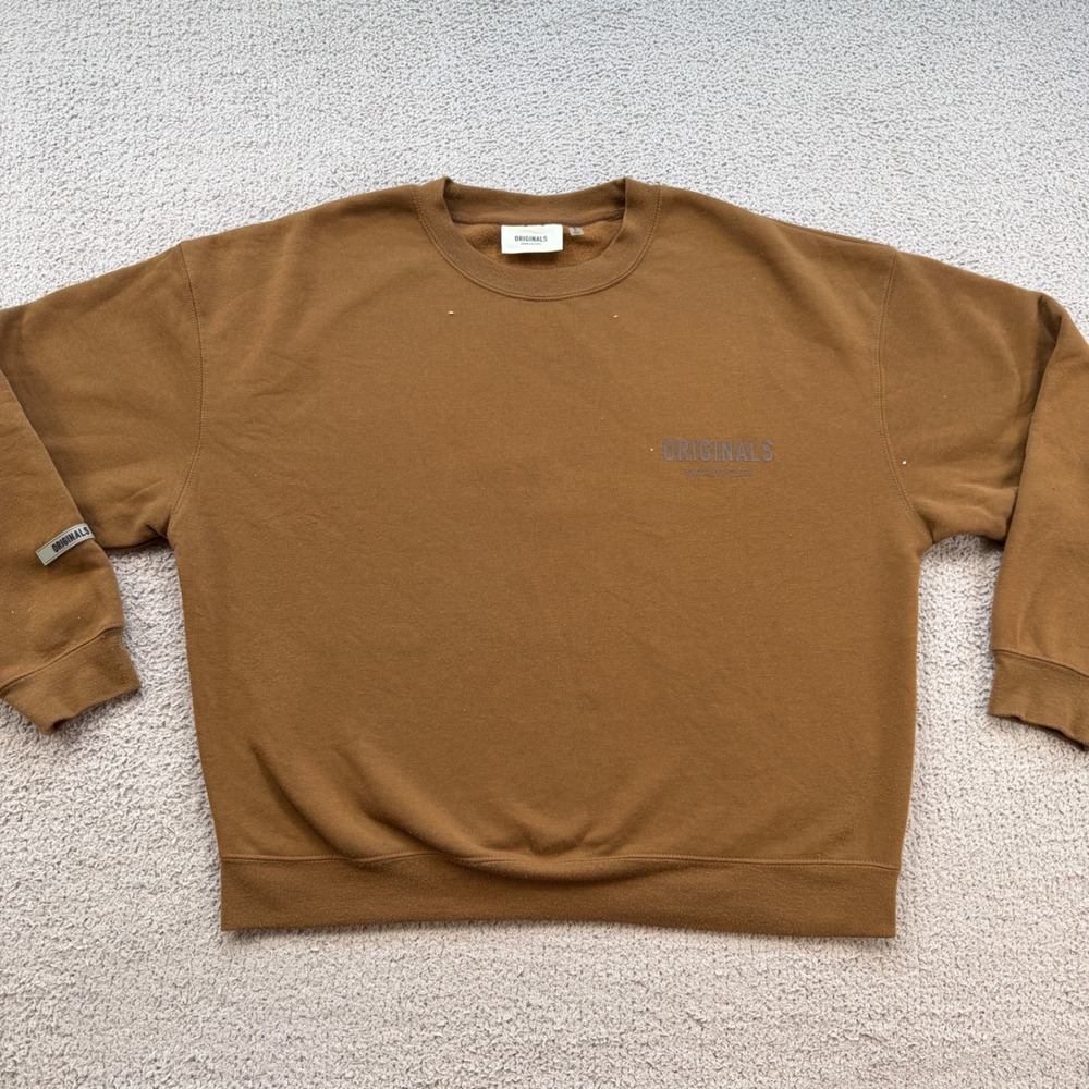 Brooklyn Cloth Originals Men Brown Fleece Sweatshirt Large Spellout Graphic L